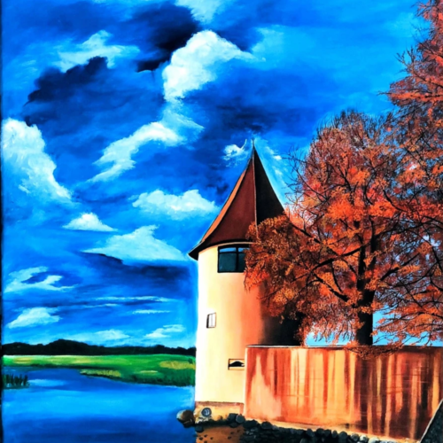 Dwelling on the Edge - Painting by Aparna Shere