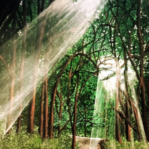Illuminating Sunrays in Ravines - Painting by Aparna Shere