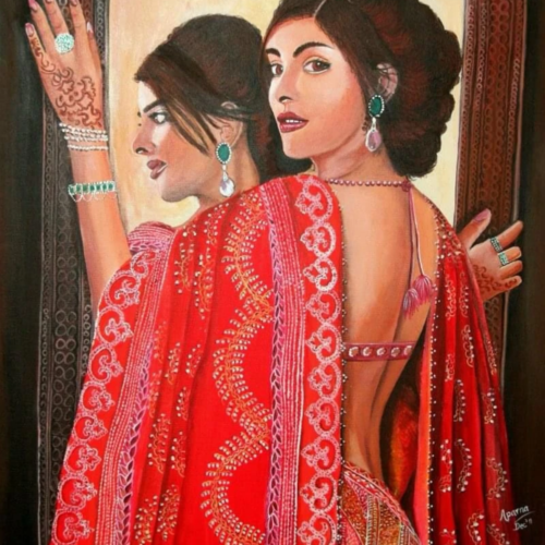 The Crimson Woman - painting by Aparna Shere