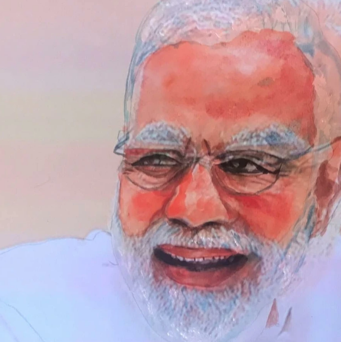 Watercolor portrait of Narendra Modi by Aparna Shere
